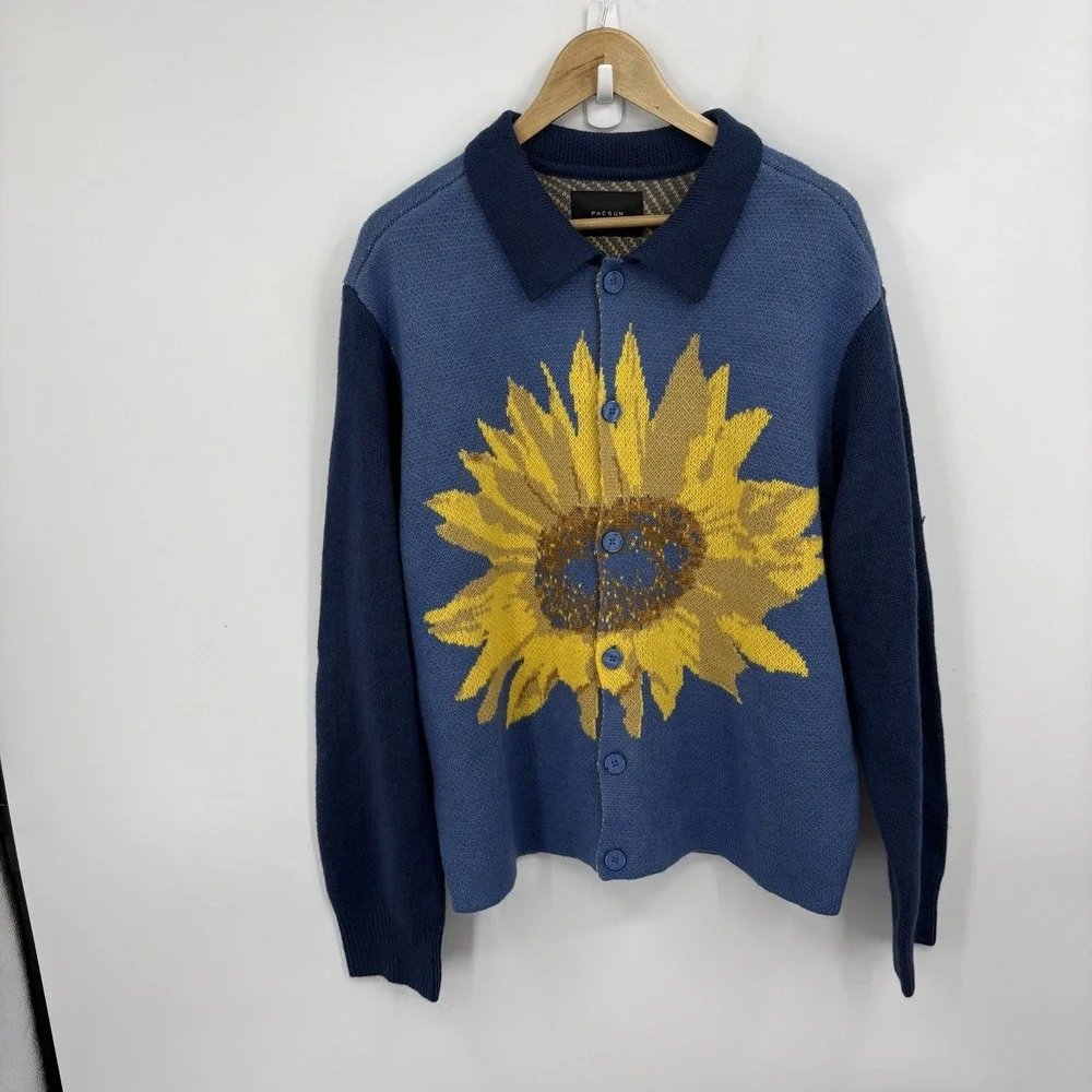 Pacsun Sunflower Cardigan Sweater Medium Indie Artsy Novelty Whimsy Twee Retro